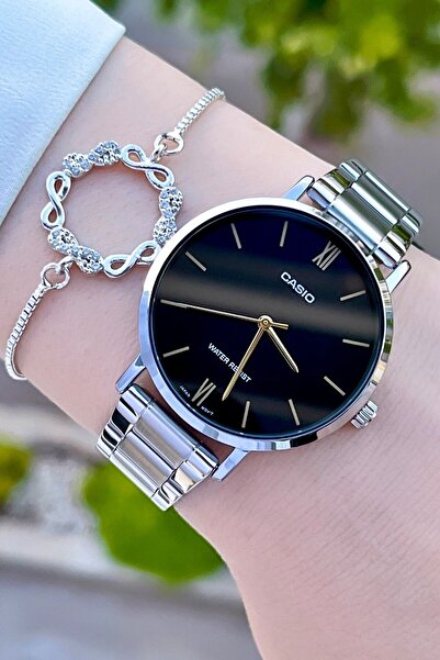 Casio Kadranı Siyah Kordonu Metalik Renk 24 Ay Garantili Kadın Kol Saati