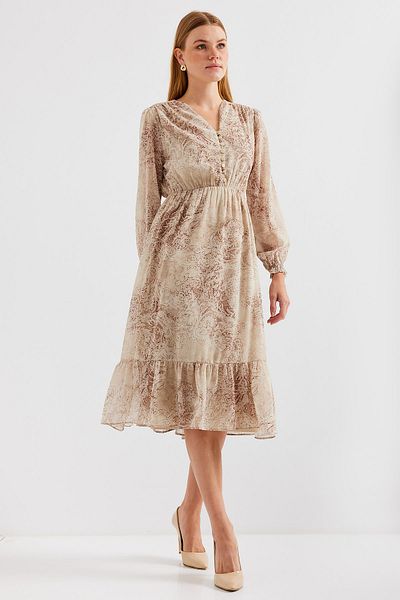 Bigdart Y.Beige 2137 Patterned Chiffon Dress