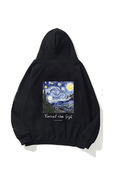 The Champ Clothing Φούτερ με κουκούλα με κουκούλα Vincent Van Gogh με στάμπα σε μαύρο χρώμα