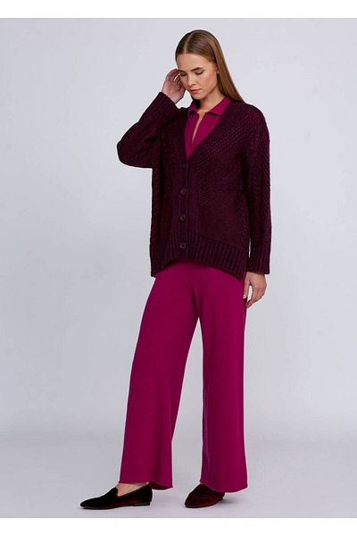 Knitss Wool Blended Knitted Detailed Burgundy Knitwear Cardigan
