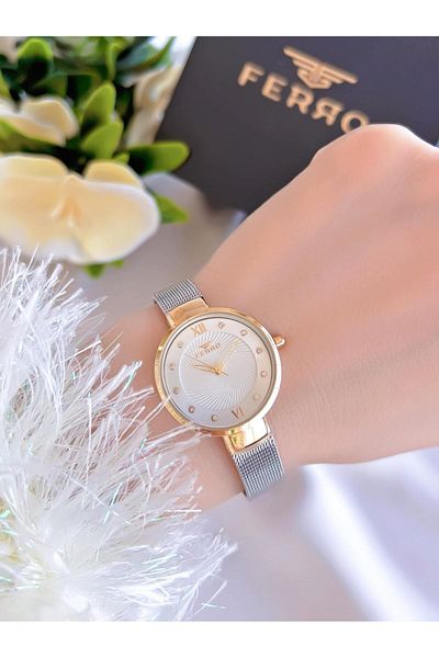 FERRO 3 Atm Water Resistant Steel Cord Ion Coated Women's Wristwatch and Bracelet Set - Bf1618-D
