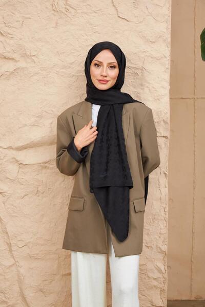 İpekhan Model de cruce șal jacquard mătăsos negru 9006-06