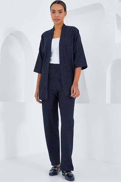 Bigdart 6661 Dámské pruhované kimono dvojitá sada – tmavě modrá