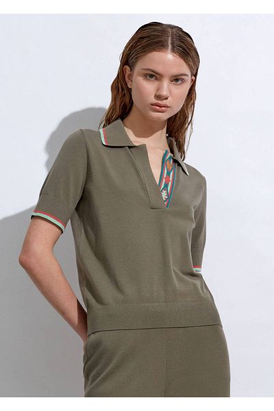 Knitss Ethnic Stripe Λεπτομερές Πλεκτό Χακί Μπλουζάκι Polo