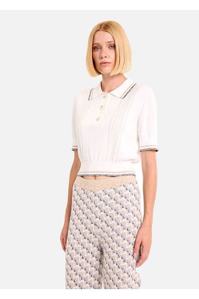 Knitss Openwork Knit Contrast Striped Crop Knitwear Top