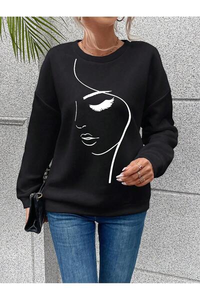 Deocept Γυναικείο φούτερ με στάμπα μεγάλου μεγέθους με λαιμόκοψη