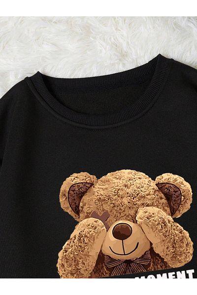 Deocept Hanorac oversize negru unisex cu imprimeu Teddy Bear