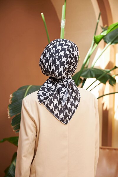 İpekhan Μαλακό κασκόλ Aura Houndstooth Μαύρο Λευκό 1155-13