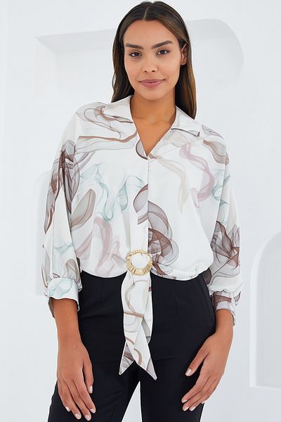 Bigdart Γυναικείο πουκάμισο Oversize Draped Crop Satin 906 - Καφέ