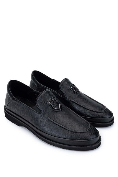 Tamer Tanca Men's Genuine Leather Black Floater Loafer Shoes