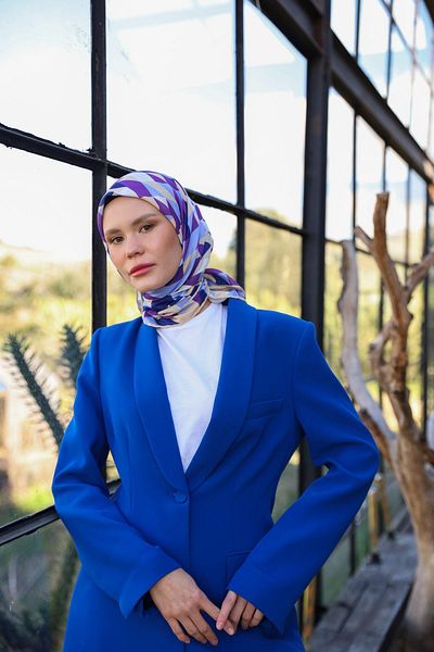 İpekhan Μαλακό κασκόλ Triano Pattern Violet Turquoise 1171-14