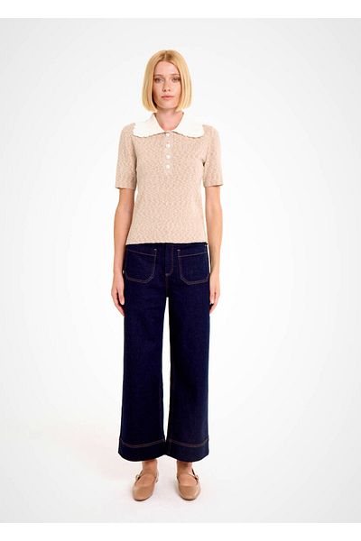 Knitss Πλεκτό μπλουζάκι με γιακά Contrast Camel Muline