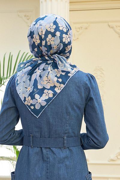 İpekhan Love Midnight Blue βαμβακερό κασκόλ βισκόζης