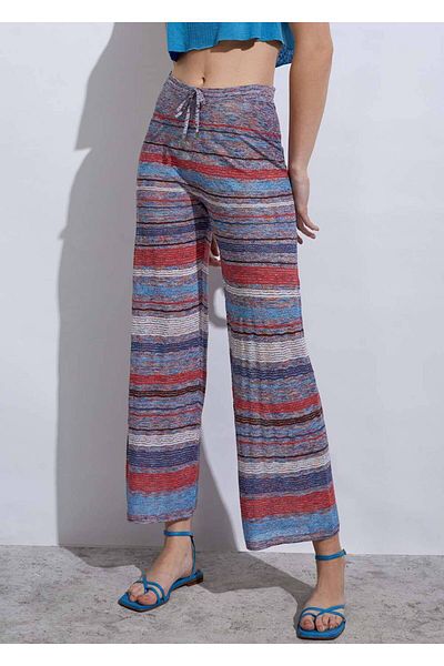 Knitss Pantaloni de tricotaj albastru roșu cu model de dungi