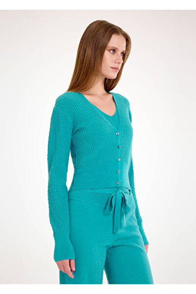 Knitss V-Neck Turquoise Knitwear Cardigan