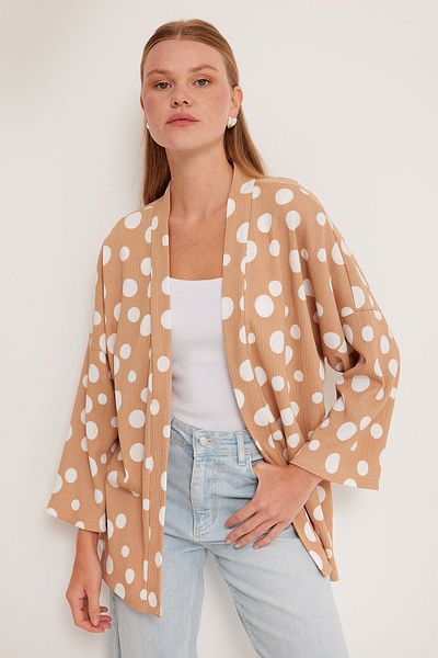 Bigdart Beige-weiß gepunkteter Strickkimono für Damen 5862