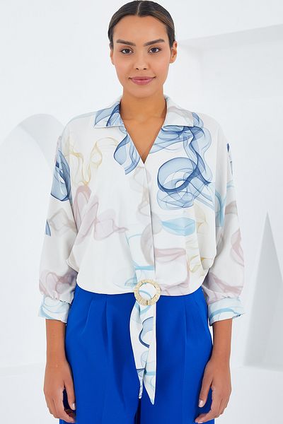 Bigdart Γυναικείο πουκάμισο Oversize Flowy Crop Satin 906 - Μπλε