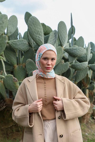 İpekhan Μαλακό κασκόλ LunaLiner Pattern Mint Pink 1166-08