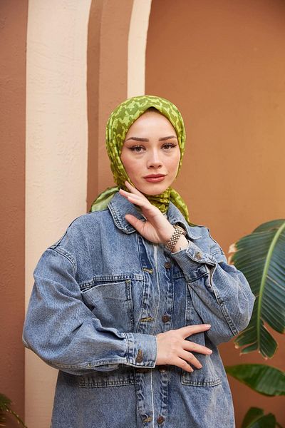 İpekhan Aura Houndstooth Soft Scarf Oil Green 1155-04