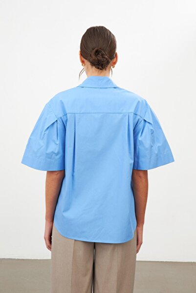 Setre Синя риза с балонен ръкав и детайли