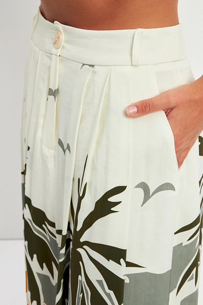 Setre Khaki Ecru Patterned - Pleat and Button Detailed Skirt
