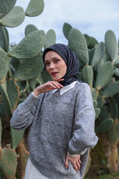 İpekhan Μαλακό κασκόλ Evoline Pattern Navy Blue Green 1168-08
