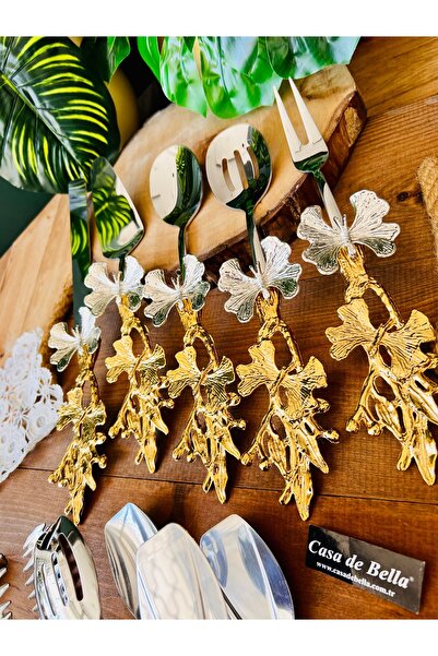 CASA DE BELLA Gold Butterfly Patterned 8 Piece Serving Tongs Set-Silver Tongs