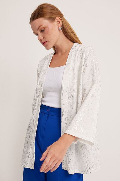 Bigdart Silberner Strickkimono mit Perlen für Damen 5925