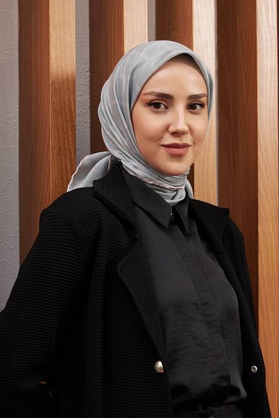 İpekhan Σειρά Silkhan Striped Pattern - Ασημένιο βαμβακερό κασκόλ βισκόζης 1125-06