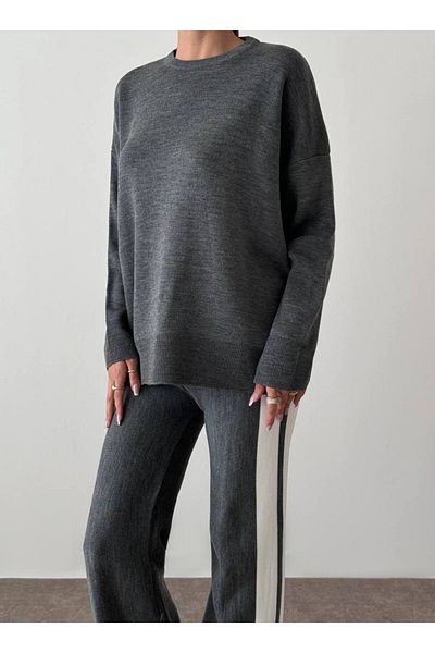 My Blog Anthracite Helga Trousers Striped Knitwear Set