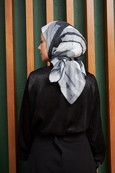 İpekhan Γεωμετρικό μαύρο βαμβακερό κασκόλ βισκόζης