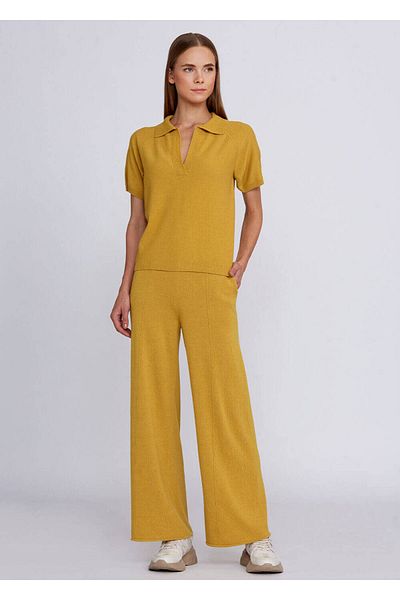Knitss Top din tricotaj galben cu guler polo amestecat de cașmir