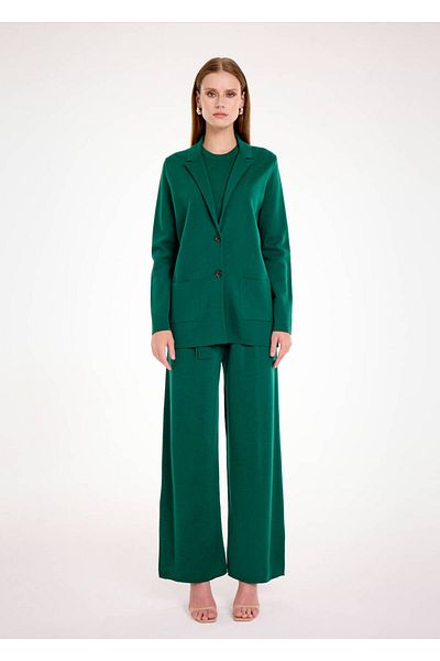 Knitss Jachetă Blazer din tricotaje verde din lână merinos