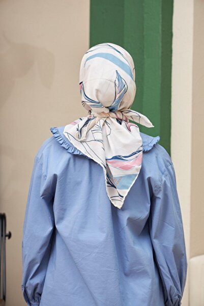 İpekhan Κασκόλ Lotus Cream Μπλε βαμβακερό βισκόζη