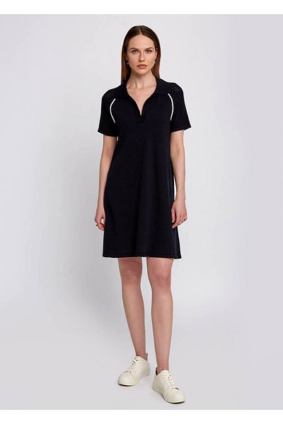 Knitss Rochie de tricotaj din bumbac organic cu detalii contrastante bleumarin