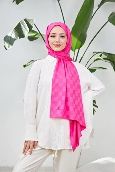 İpekhan Νέο μοτίβο σκακιέρας μεταξένιο ζακάρ σάλι φούξια 9007-03