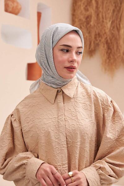 İpekhan Φουλάρι γκρι ριγέ μεταξωτό βισκόζη - βαμβακερό 1121-03