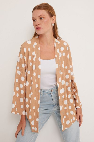 Bigdart Beige-weiß gepunkteter Strickkimono für Damen 5862