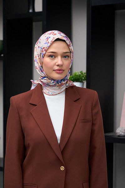 İpekhan Ecru Purple Soft Scarf - Harmony Collection 1180-01