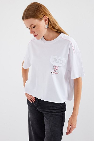 Bigdart 4321 Oversize T-Shirt με λεπτομέρεια τσέπης - Λευκό