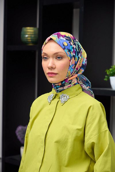İpekhan Μαλακό κασκόλ Harmony Collection Navy Blue Yellow - 1179-07