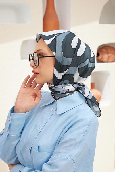 İpekhan Βαμβακερό κασκόλ βισκόζης - Νέο Twist Pattern, Ασπρόμαυρο 1133-11