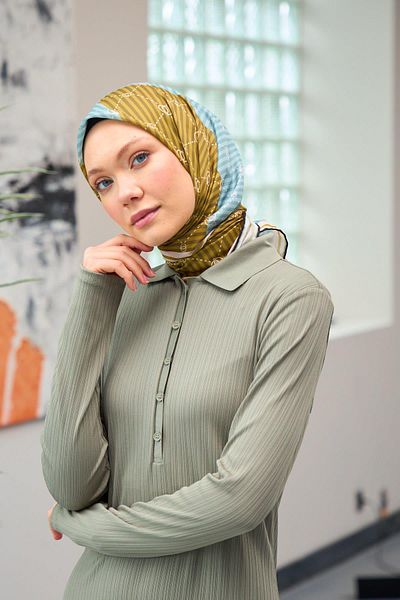 İpekhan Μαλακό κασκόλ Harmony Collection Mustard Blue 1176-07