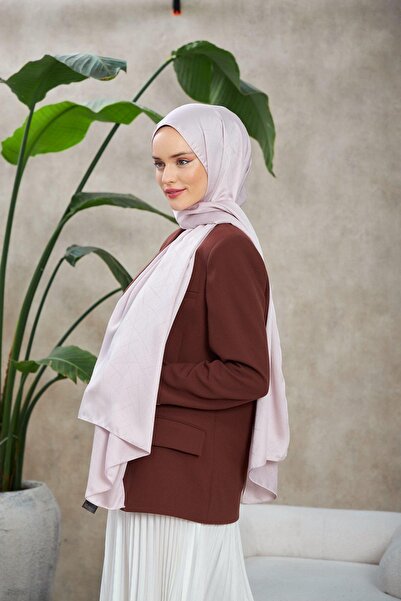 İpekhan Line Leola Pattern Silky Jacquard Shawl Silver 9009-02