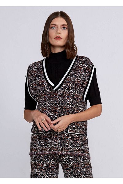 Knitss Vestă de tricotaj cu nasturi din piatră cu model jacquard