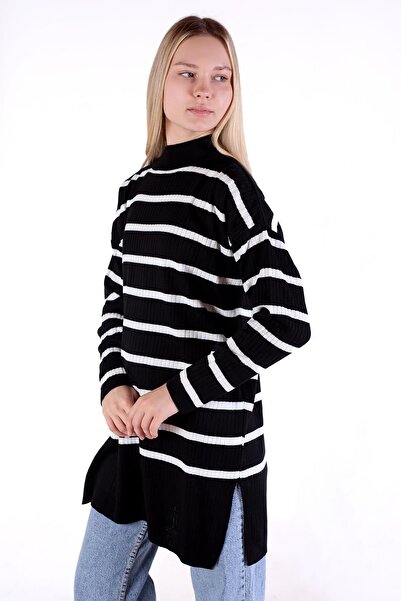 Rays Black Striped Turtleneck Tunic 5415