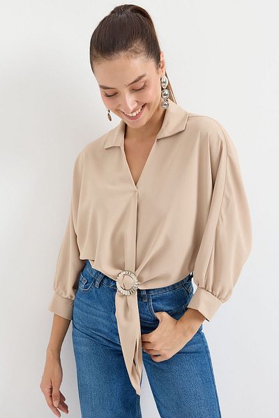 Bigdart 905 Model Beige Oversize Draped Blouse