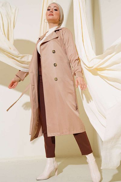 Bigdart T5853 Model Mink Hidžáb Trench Coat - Dvouřadý límec