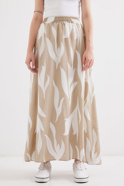 Bigdart 8028 Model Patterned Beige Long Skirt
