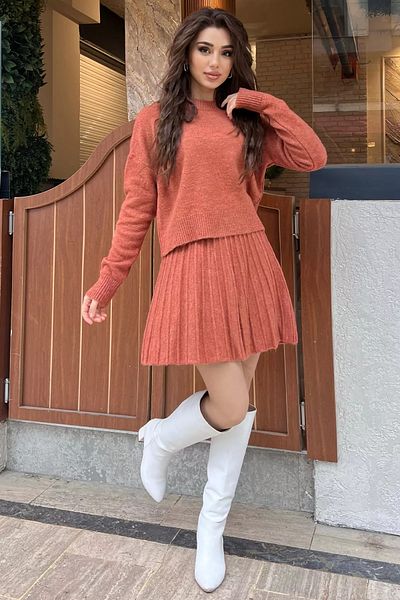 GÜLSELİ Tile Style Knitwear Skirt Sweater Double Set